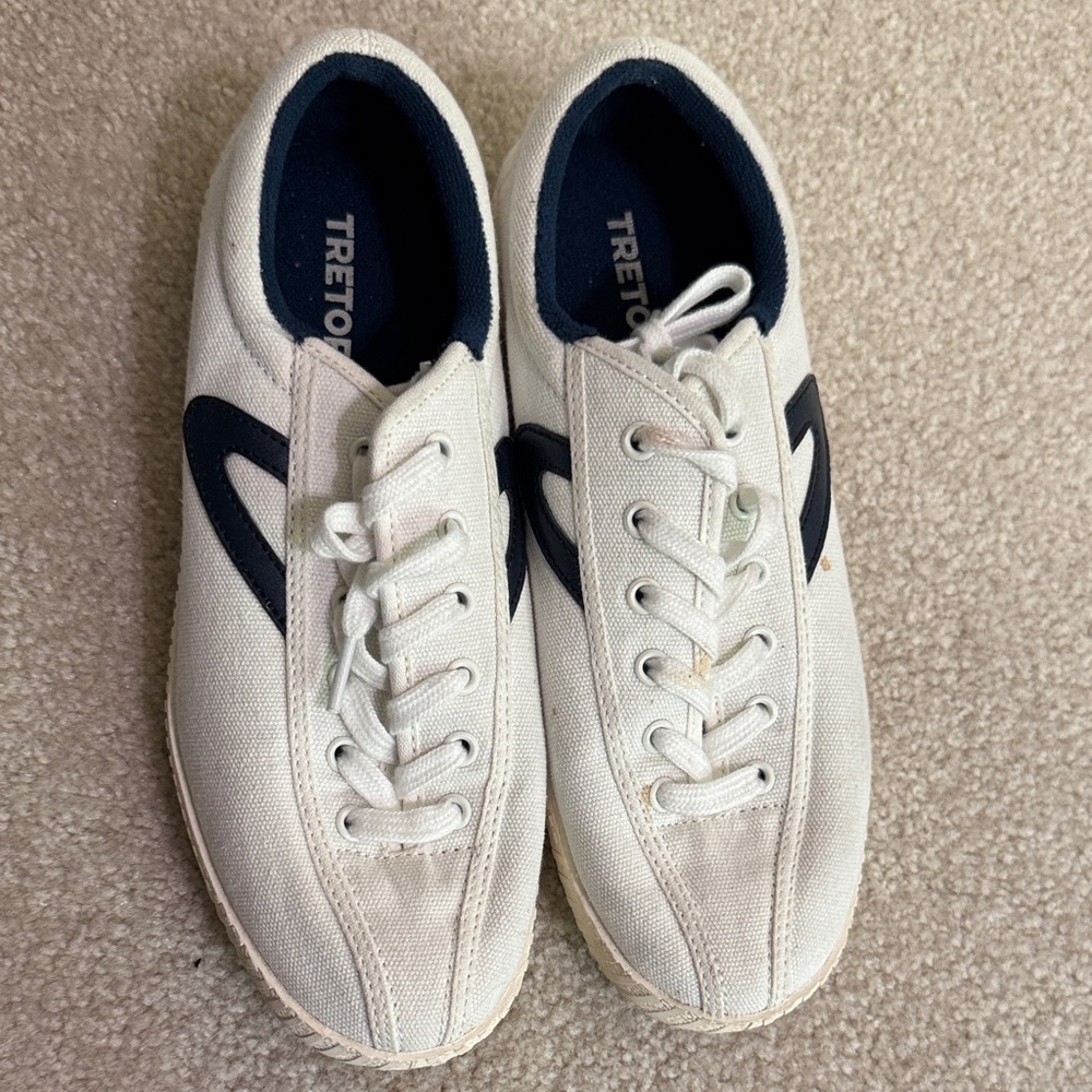 Tretorn Men's White Canvas Sneakers with Black Accents